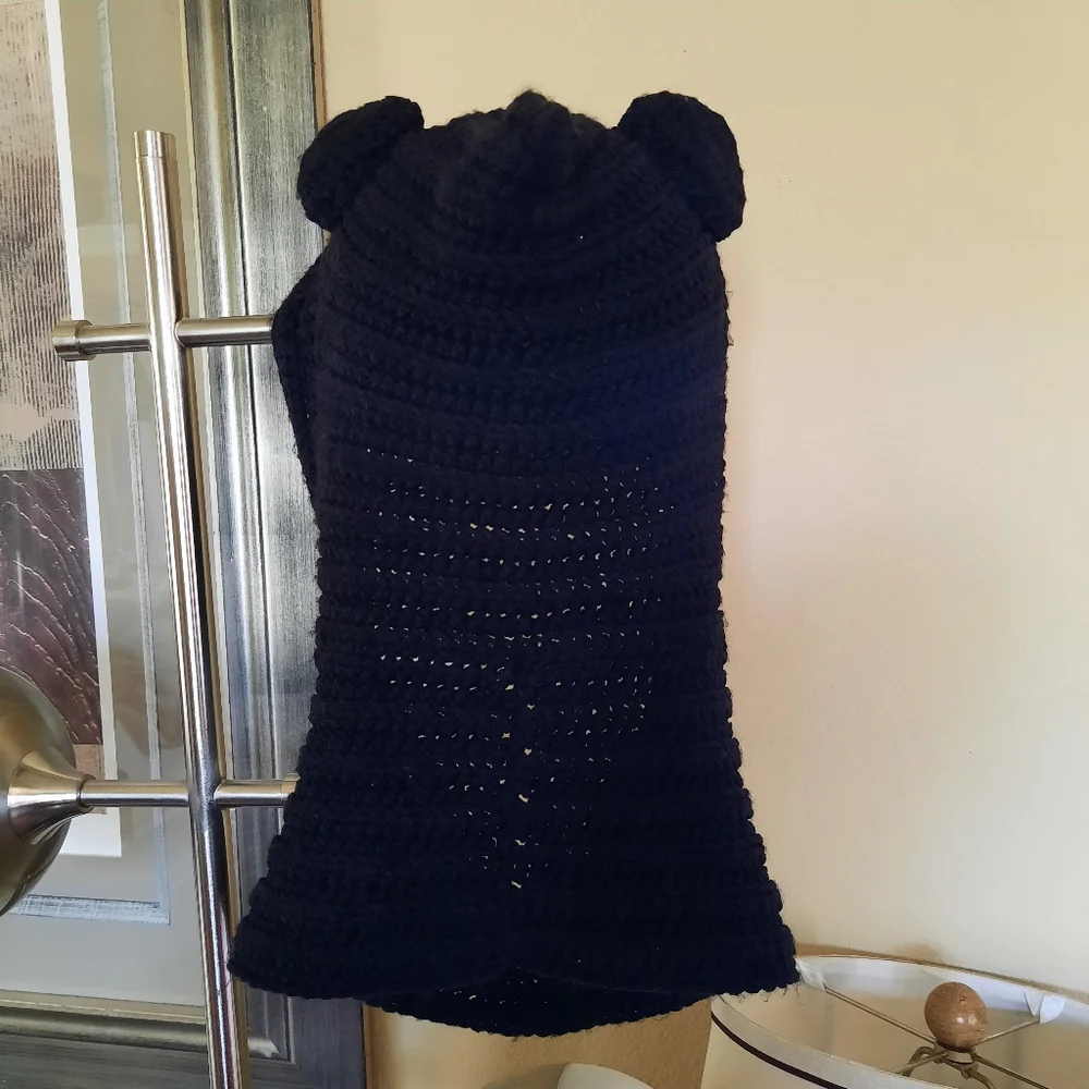Black Crochet Hoodie With Bear Ears